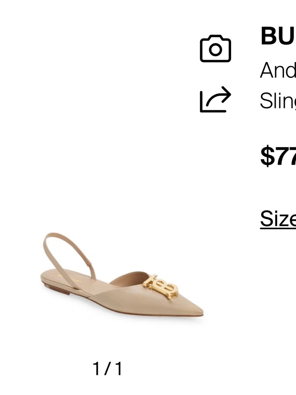 Burberry Anderson Pointed Slingback Mule with Gold TB Logo
